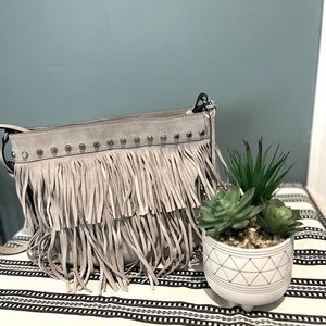Michael Kors Suede Fringe Studded crossbody with Silver Hardware